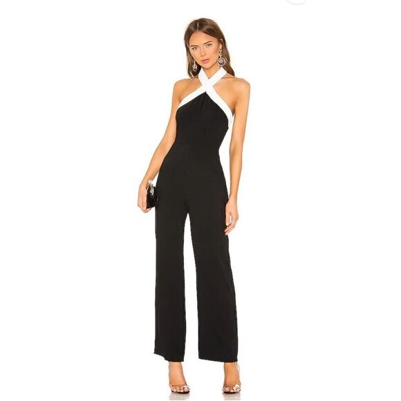 Superdown Laurien Cross Front Jumpsuit Black White Wide Leg NWT $88 Revolve Sz S - Picture 2 of 10